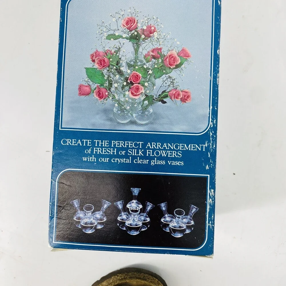 Vintage Arrange-A-Matic Flower Arranger Glass Bud Vase Original Box  2 Stacks